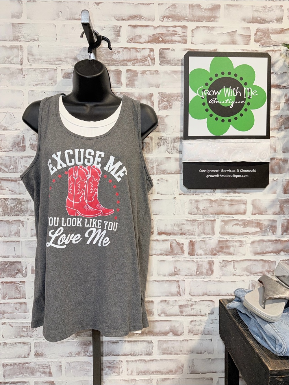 Graphic Tank Top - Gray with Red Boot Design